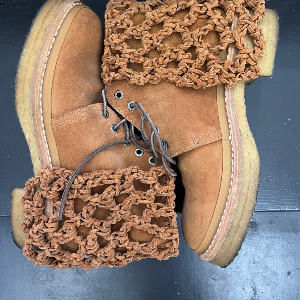 Maison Margiela Tan Suede Boots with Crochet Detail